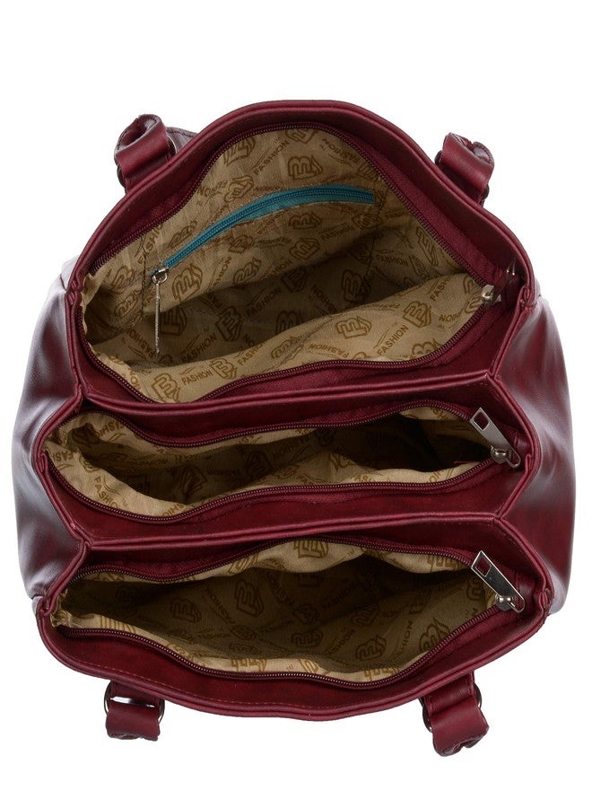 creeper Women's PU Leather Large Capacity Shoulder Tote Handbag with Top Handle & Multi-Pockets (Maroon_CR-004) - Image 4